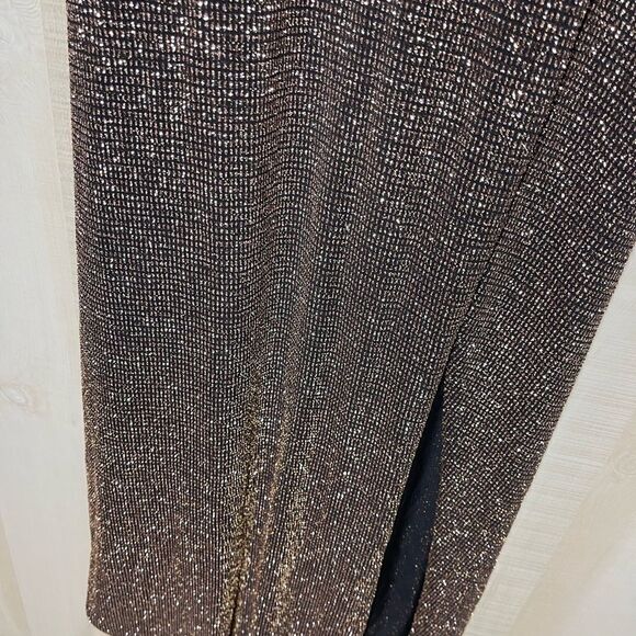 Windsor‎ gold black spaghetti strap long dress front slit, size small - Picture 6 of 16